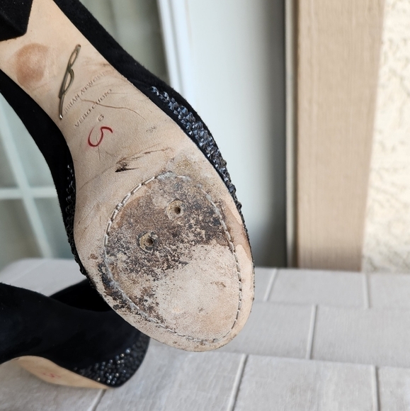 B Brian Atwood Black Suede Bea Crystal Studded Platform Pumps - Picture 9 of 9